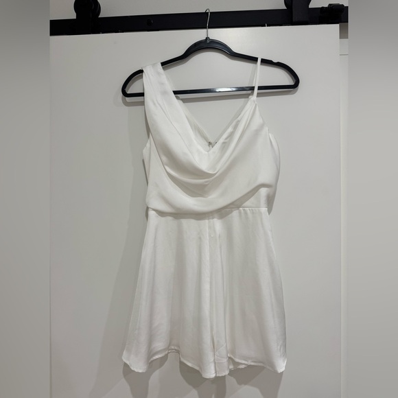 Lulus Likely Lover Ivory Satin Asymmetrical Cowl Neck Romper - Picture 5 of 7